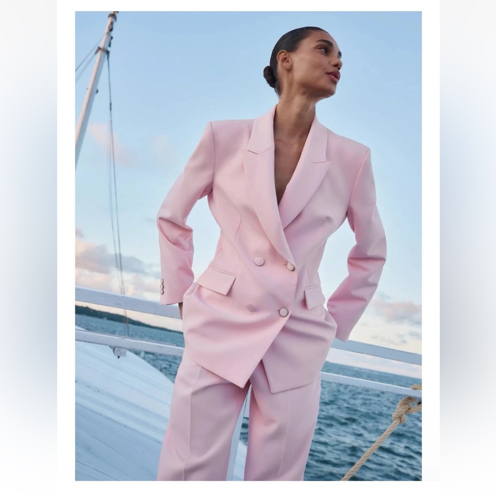Zara Women's Trendy Blush Pink Double-Breasted Blazer